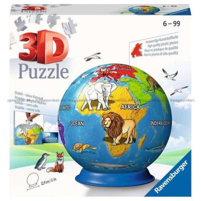 3D: Världskarta med djur, 72 bitar