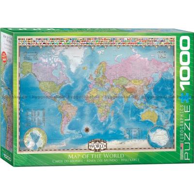 Världskarta med flaggor, 1000 bitar