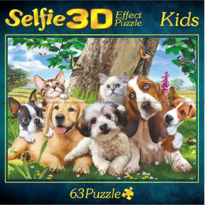 Selfie: Hundar och katter - 3D-effekt, 63 bitar