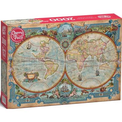Färgsprakande antik världskarta, 2000 bitar