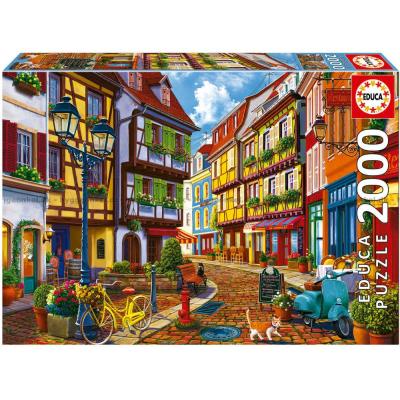 Liten by med korsvirkeshus, 2000 bitar