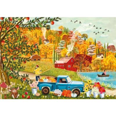 Bild av Bilen med pumpor och blommor, 1000 bitar
