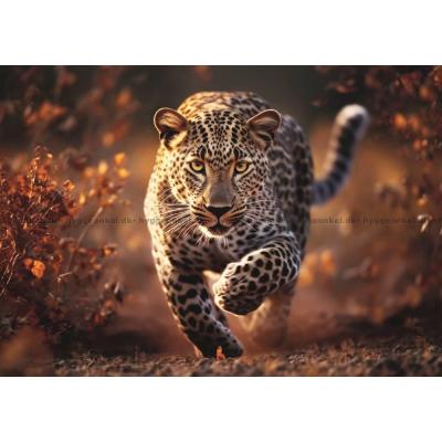 Bild av Leopard i jaktens gyllene ögonblick, 1000 bitar