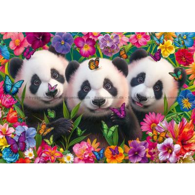 Bild av Nyfikna pandor bland blommor, 200 bitar