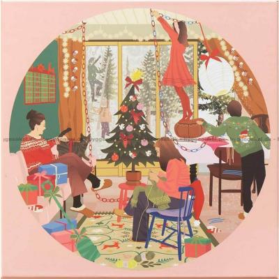 Julförberedelser i vardagsrummet - Runt pussel, 1000 bitar