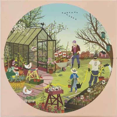 Trädgårdsarbete i solsken - Rundt pussel, 1000 bitar