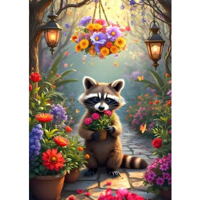 Tvättbjörnen bland blommor, 500 bitar