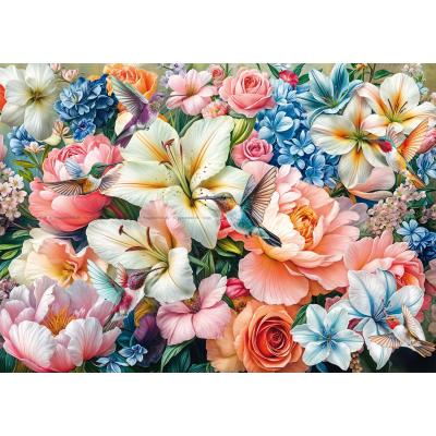 Bild av Kolibrier i blomsterhav, 1000 bitar