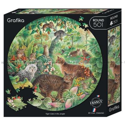 Djungeln med katter - Runt pussel, 500 bitar