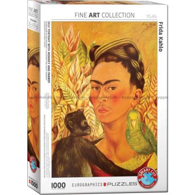 Kahlo: Självporträtt med apa och papegoja, 1000 bitar