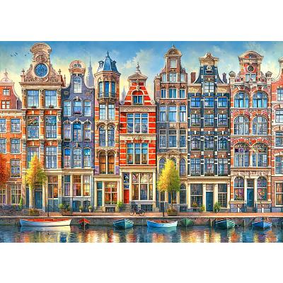 Bild av Amsterdam: Färgglada hus vid kanalen, 1000 bitar