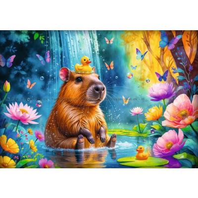 Bild av Kapybara i blomsterbad, 1000 bitar