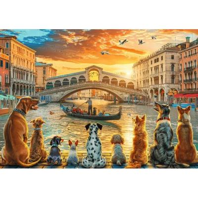 Bild av Chesterman: Hundarna njuter av Venedig i solnedgången, 1000 bitar