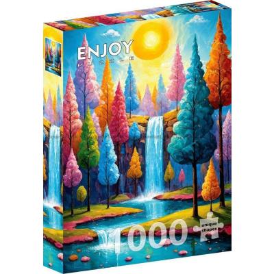 Bild av Vattenfallet i den färgglada skogen, 1000 bitar