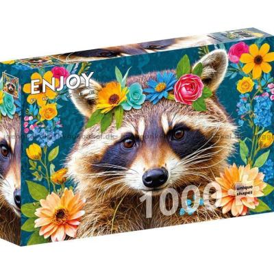 Bild av Tvättbjörn med blomsterkrans, 1000 bitar