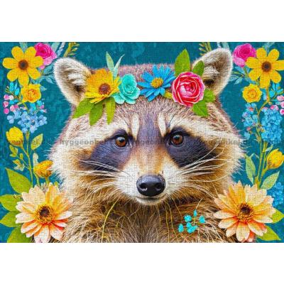 Bild av Tvättbjörn med blomsterkrans, 1000 bitar