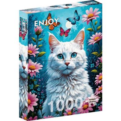 Bild av Den vita katten i trädgården, 1000 bitar