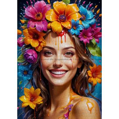 Bild av Kvinnan med blomsterkrans i håret, 1000 bitar