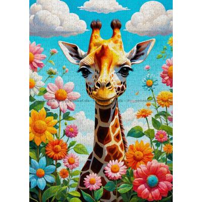 Bild av Giraffen högt över blommorna, 1000 bitar