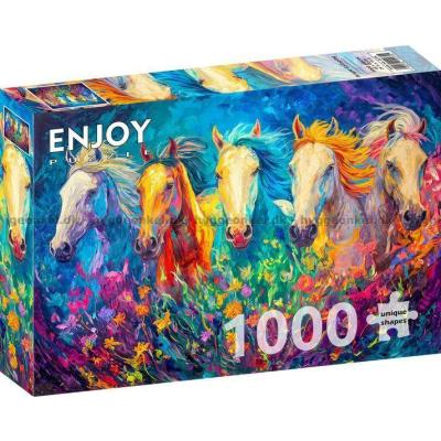 Bild av Färgglada hästar i galopp, 1000 bitar