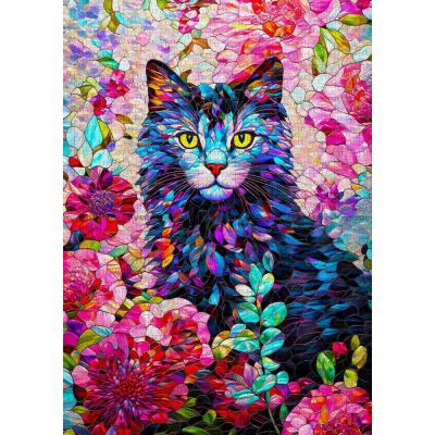 Bild av Katten bland blommor, 1000 bitar
