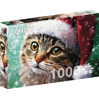 Nyfiken katt med tomteluva, 1000 bitar