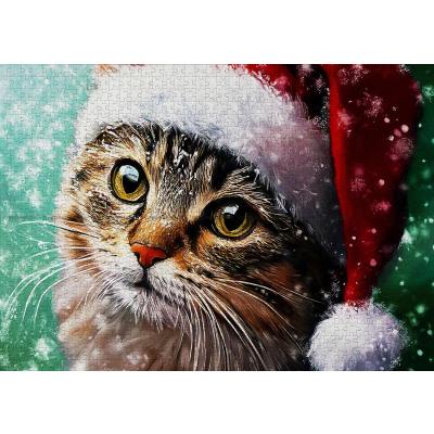 Bild av Nyfiken katt med tomteluva, 1000 bitar