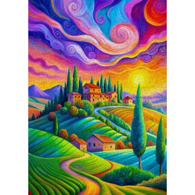 Bild av Toscana: Solnedgång över kullarna, 1000 bitar