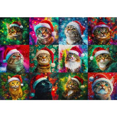 Bild av Julkatter med tomteluvor, 1000 bitar