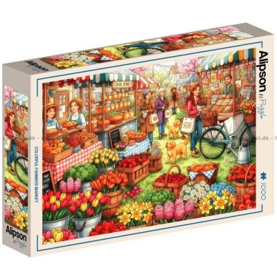 Bild av Blommor och bröd på marknaden, 1000 bitar