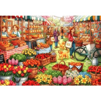 Bild av Blommor och bröd på marknaden, 1000 bitar