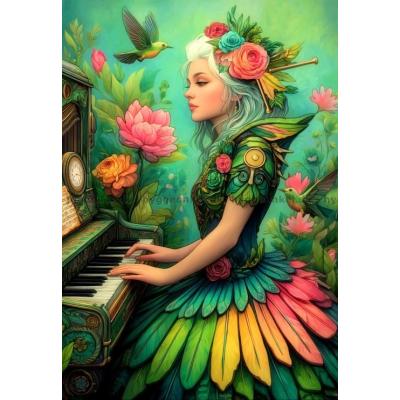 Bild av Blomstflickan vid pianot, 1000 bitar