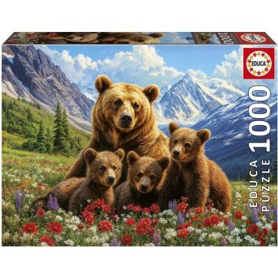 Bild av Björnfamiljen på blomsterängen, 1000 bitar