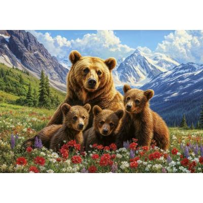 Bild av Björnfamiljen på blomsterängen, 1000 bitar