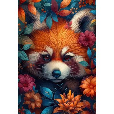 Bild av Röd panda bland blommor, 1000 bitar