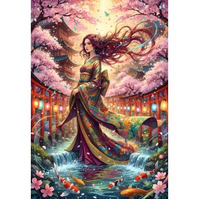 Bild av Kimono bland körsbärsblommor, 1000 bitar