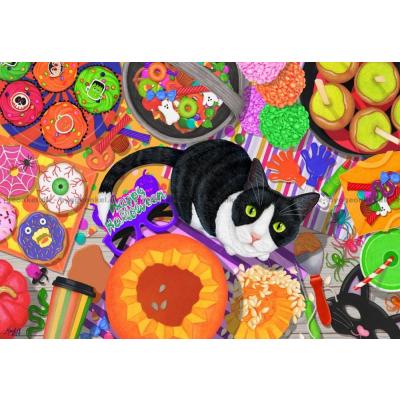 Bild av Katt bland halloween-frestelser, 1000 bitar