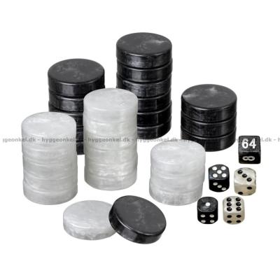 Backgammon: Extra bitar 28 mm (svart och vitt)