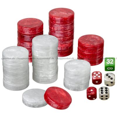 Backgammon: Extra brickor 28 mm (röda och vitt)