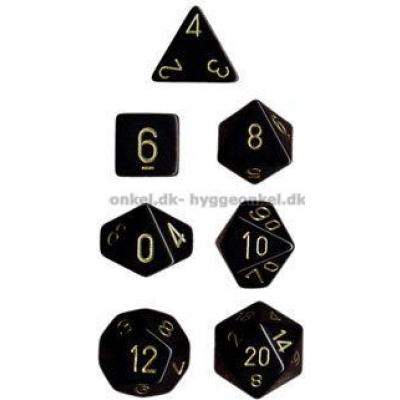 Bild av Tärningar: Set med 7 olika (Black w/ gold)