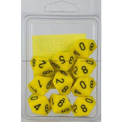 Tärningar: Tio 10-sidiga (Gula)