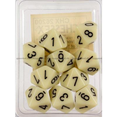 Tärningar: 10 tiosidiga (Elfenben)